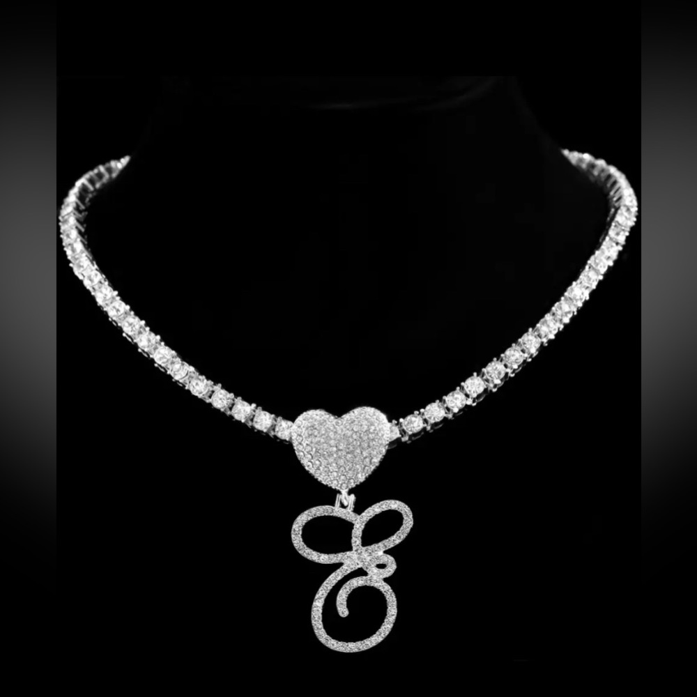 Initial letter E silver necklace